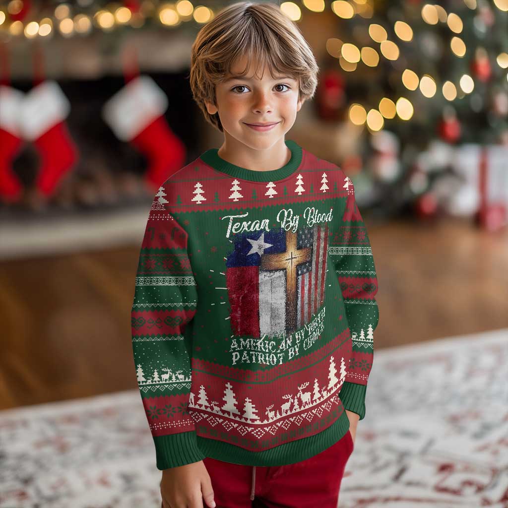 Proud American Texan Jesus Knit Sweatshirt Texan By Blood American By Birth Patriot By Choice Cross TS11 Christmas Print Your Wear