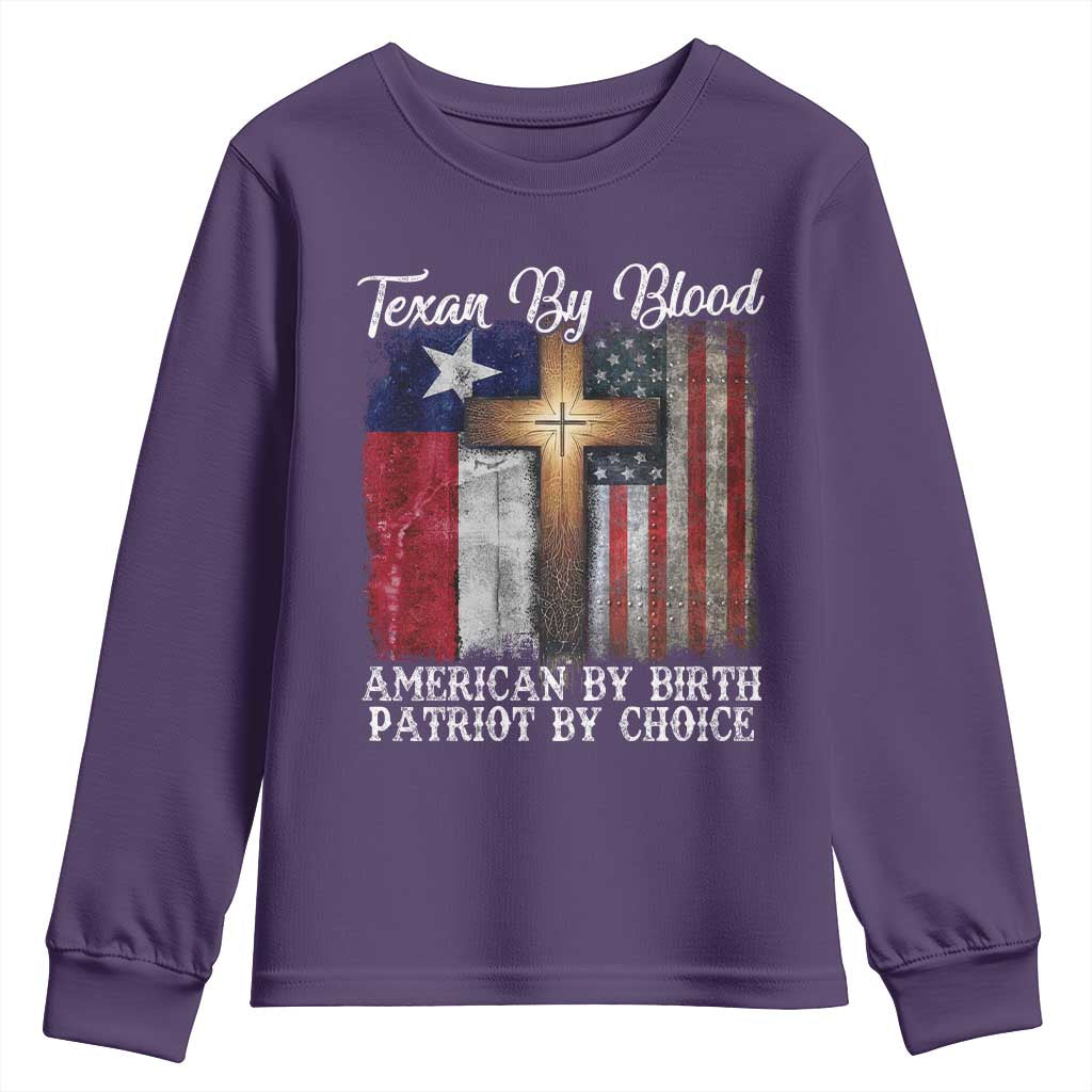 Proud American Texan Jesus Youth Sweatshirt Texan By Blood American By Birth Patriot By Choice Cross TS11 Purple Print Your Wear