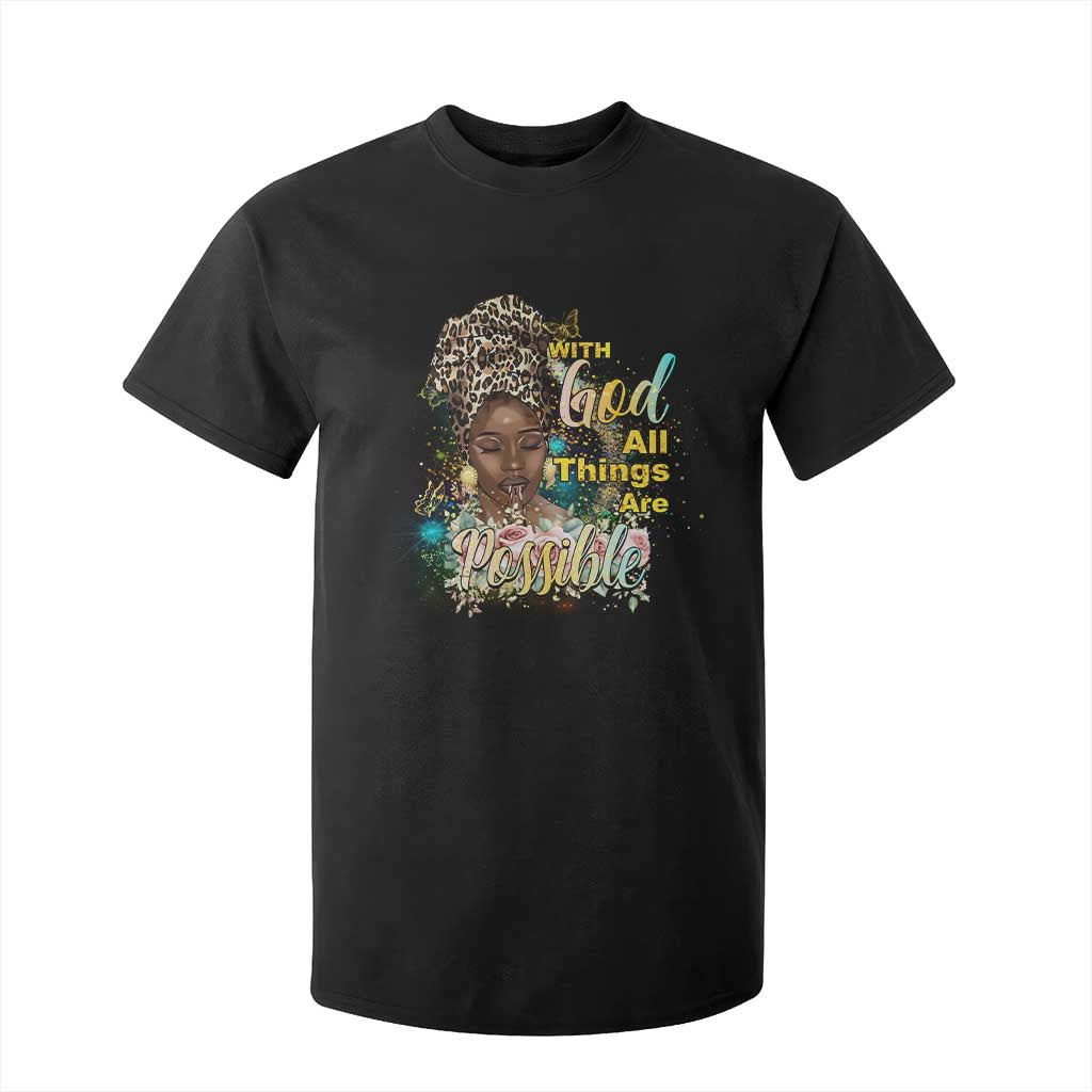 Christian African American T Shirt For Kid With God All Things Are Possible Black Prayer TS11 Black Print Your Wear