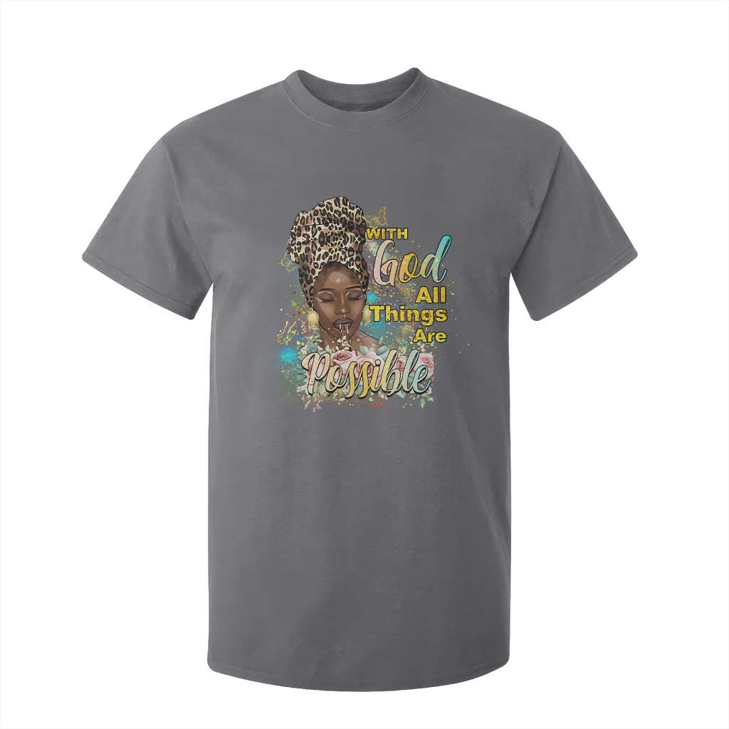 Christian African American T Shirt For Kid With God All Things Are Possible Black Prayer TS11 Charcoal Print Your Wear