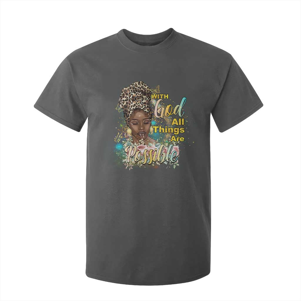 Christian African American T Shirt For Kid With God All Things Are Possible Black Prayer TS11 Dark Heather Print Your Wear