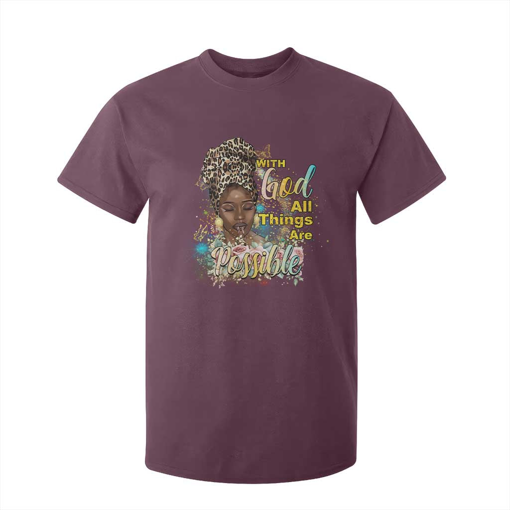 Christian African American T Shirt For Kid With God All Things Are Possible Black Prayer TS11 Maroon Print Your Wear