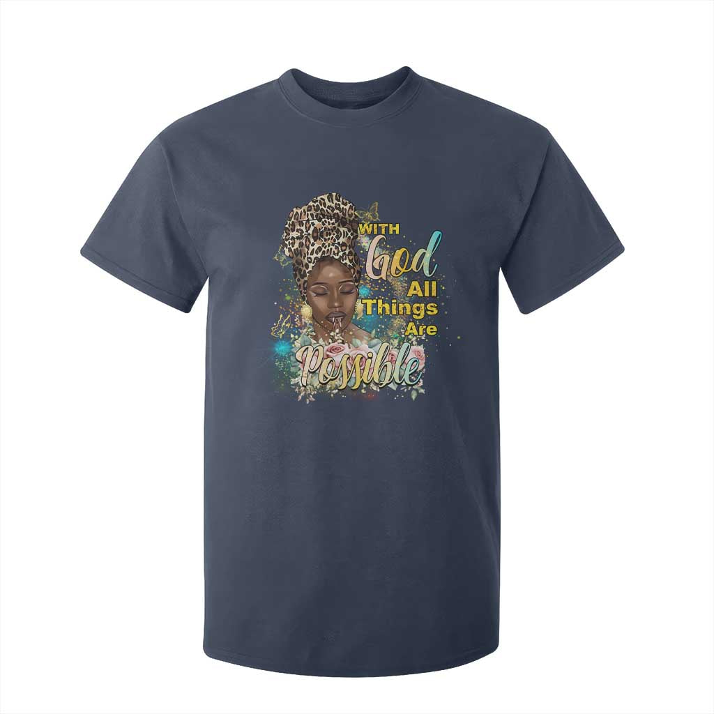 Christian African American T Shirt For Kid With God All Things Are Possible Black Prayer TS11 Navy Print Your Wear