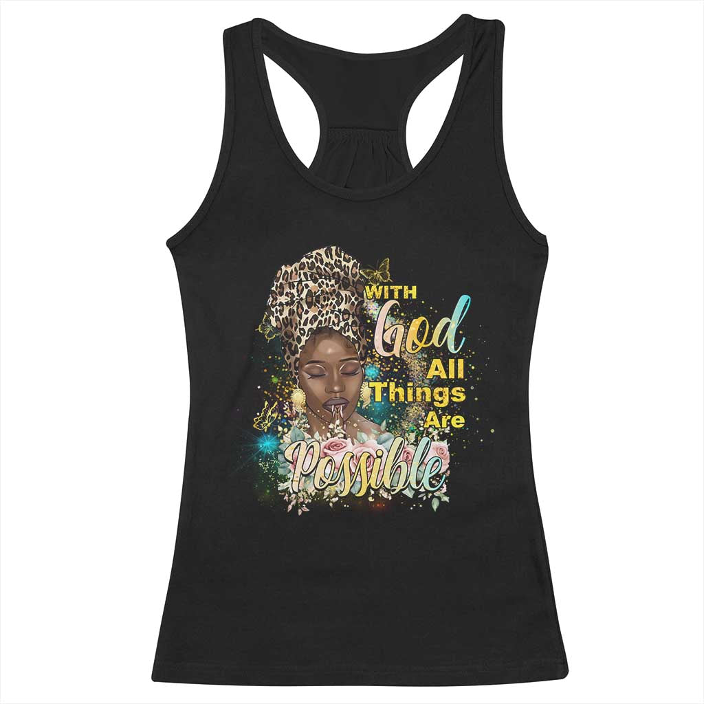Christian African American Racerback Tank Top With God All Things Are Possible Black Prayer TS11 Black Print Your Wear