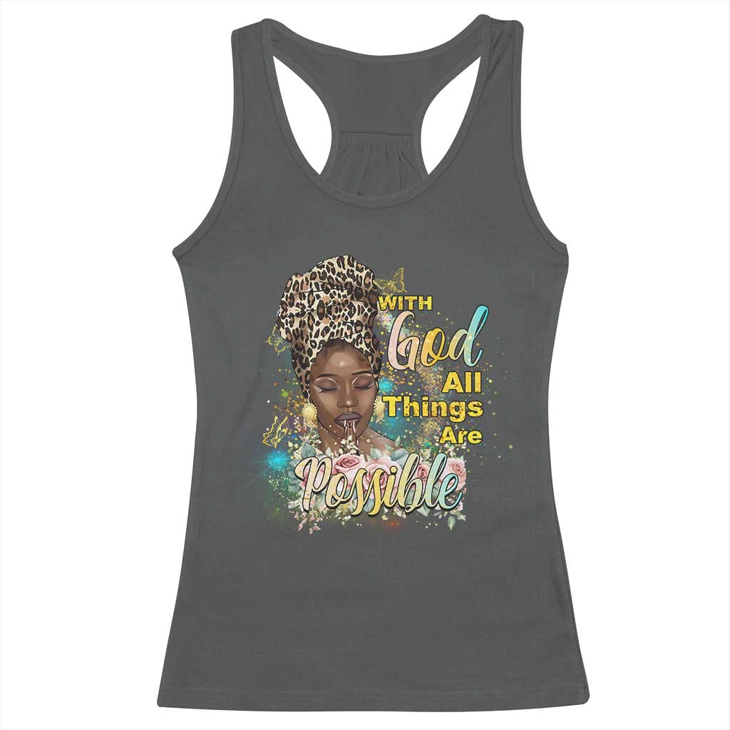 Christian African American Racerback Tank Top With God All Things Are Possible Black Prayer TS11 Dark Heather Print Your Wear
