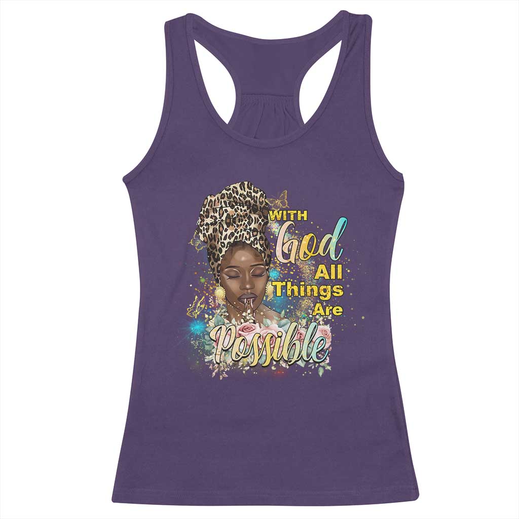 Christian African American Racerback Tank Top With God All Things Are Possible Black Prayer TS11 Purple Print Your Wear