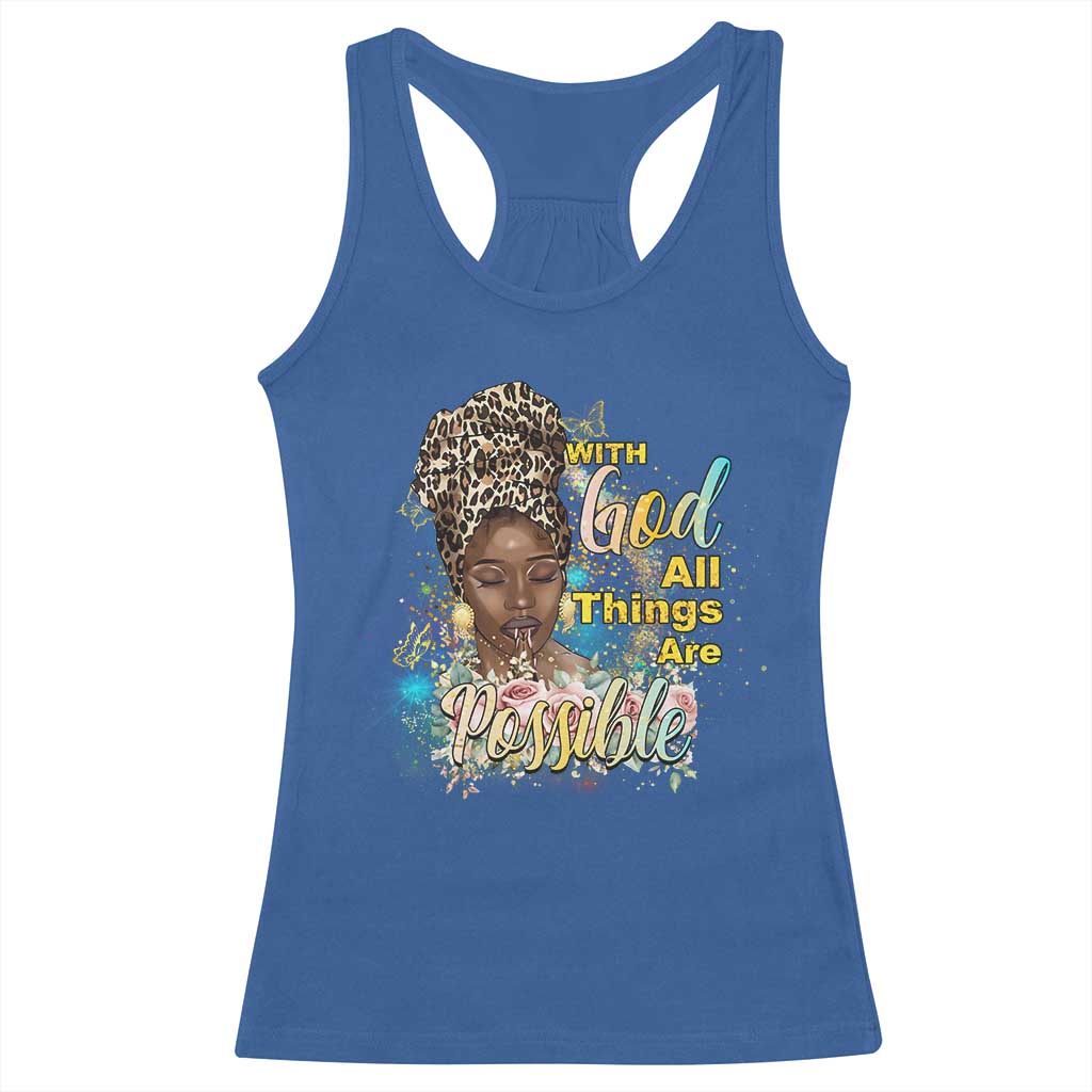 Christian African American Racerback Tank Top With God All Things Are Possible Black Prayer TS11 Royal Blue Print Your Wear
