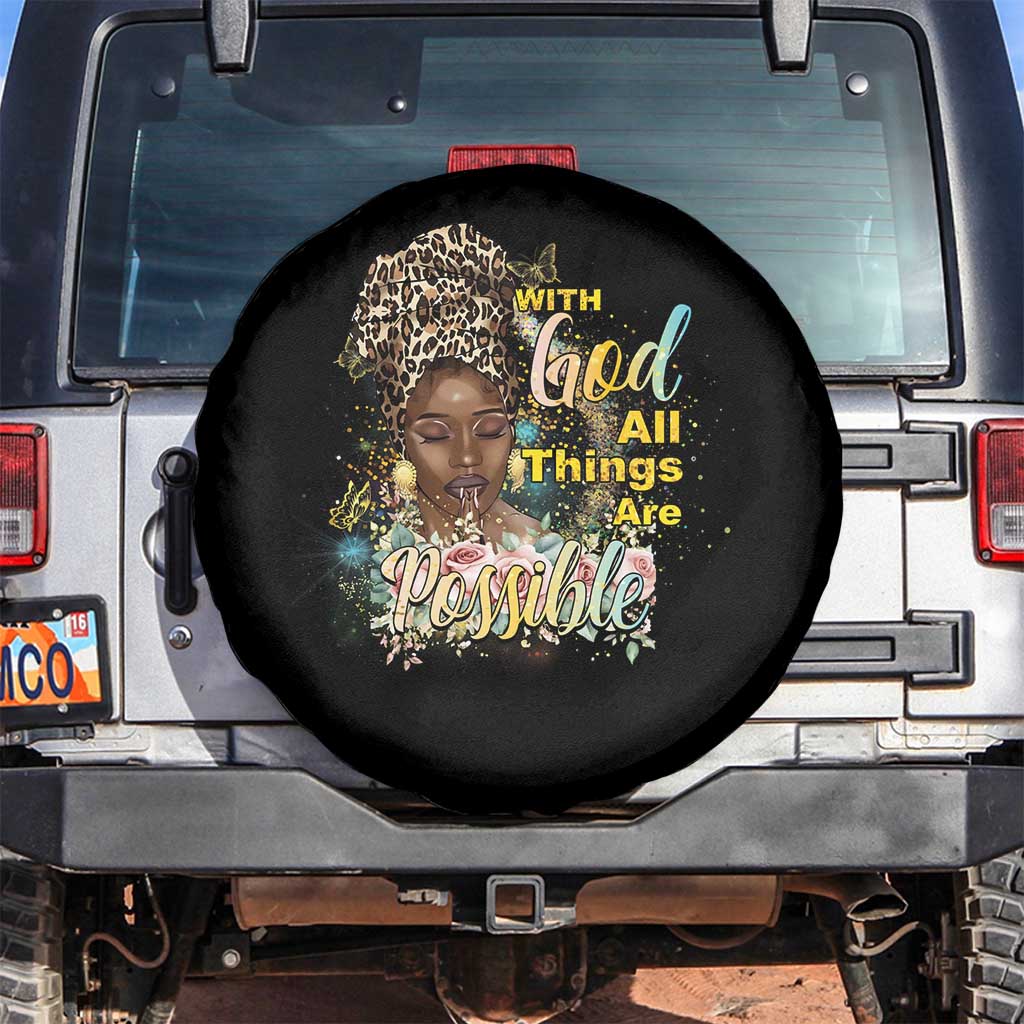 Christian African American Spare Tire Cover With God All Things Are Possible Black Prayer TS11 No hole Black Print Your Wear