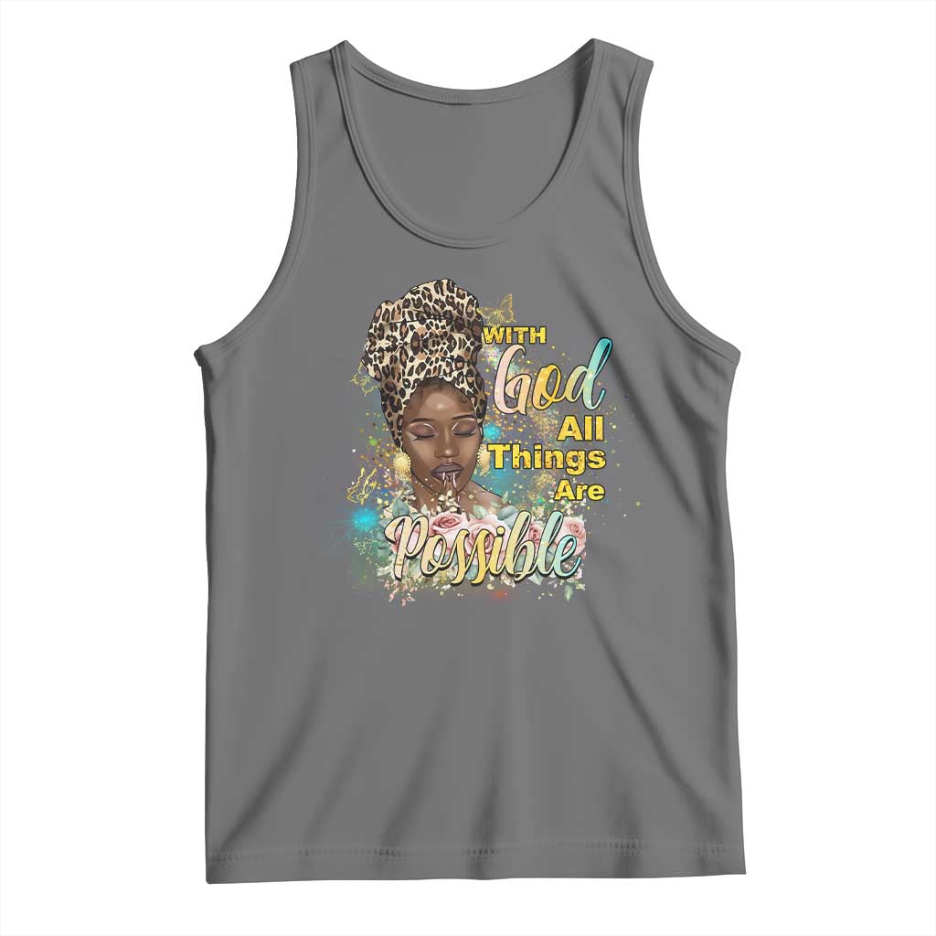 Christian African American Tank Top With God All Things Are Possible Black Prayer TS11 Black Heather Print Your Wear