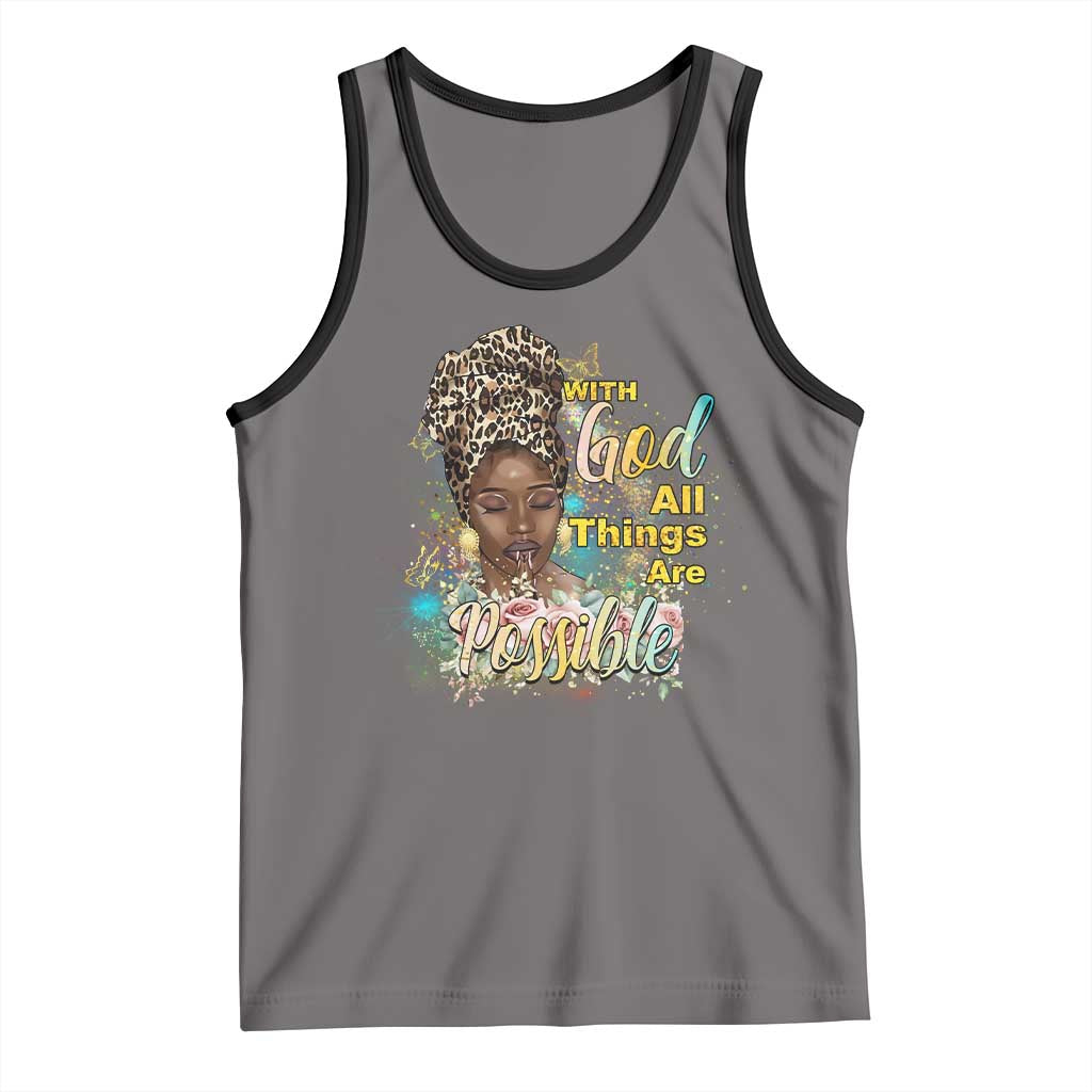 Christian African American Tank Top With God All Things Are Possible Black Prayer TS11 Deep Heather Black Print Your Wear