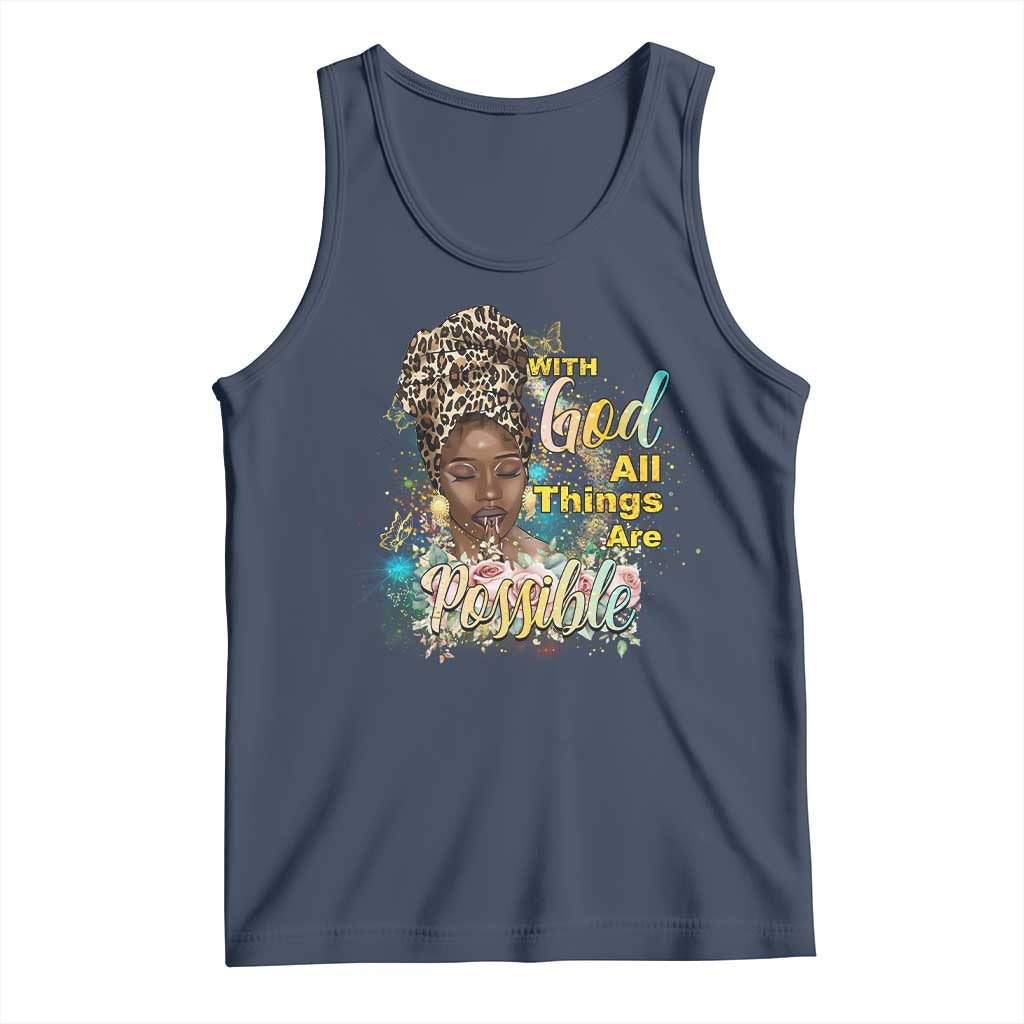 Christian African American Tank Top With God All Things Are Possible Black Prayer TS11 Navy Print Your Wear
