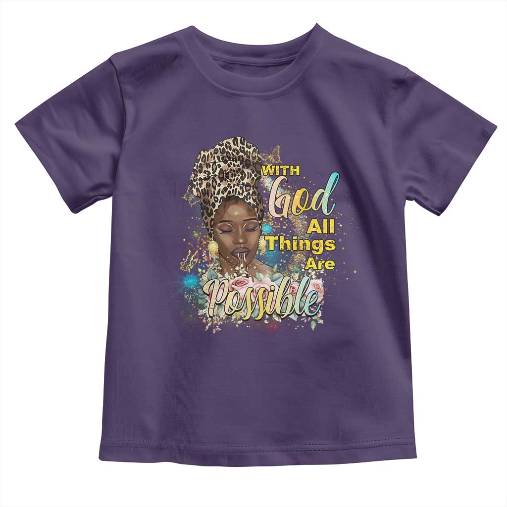 Christian African American Toddler T Shirt With God All Things Are Possible Black Prayer TS11 Purple Print Your Wear