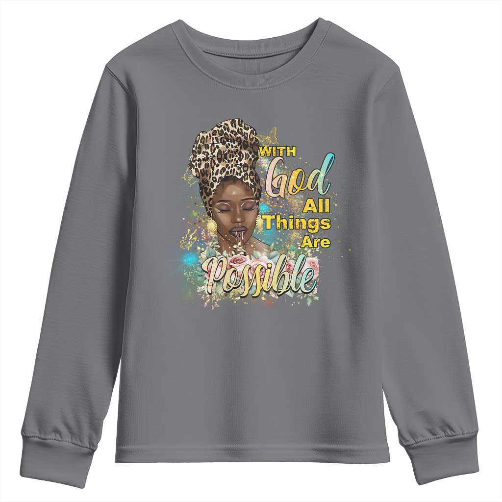 Christian African American Youth Sweatshirt With God All Things Are Possible Black Prayer TS11 Charcoal Print Your Wear