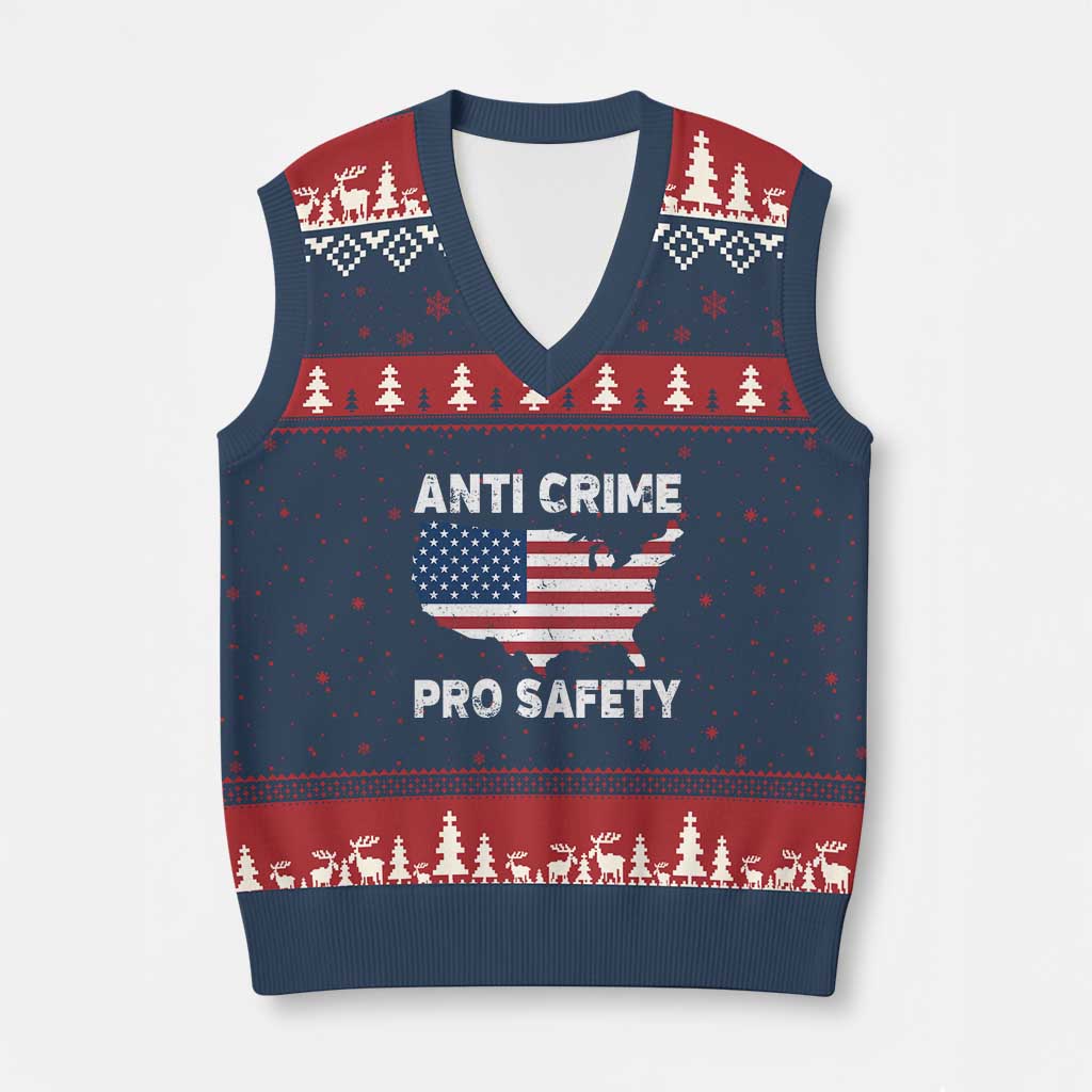 Anti Crime Pro Safety V-Neck Knit Sweater Vest Mayor Resistance Protest Jacob Political TS11 Navy Red Print Your Wear
