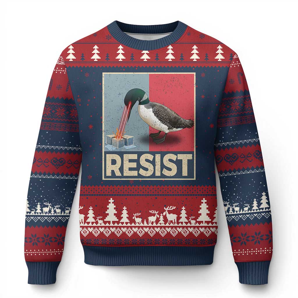 Minnesota Loon Resist Ugly Christmas Sweater Loon Bird Laser Ice Cube Poster Graphic TS11 Navy Red Print Your Wear