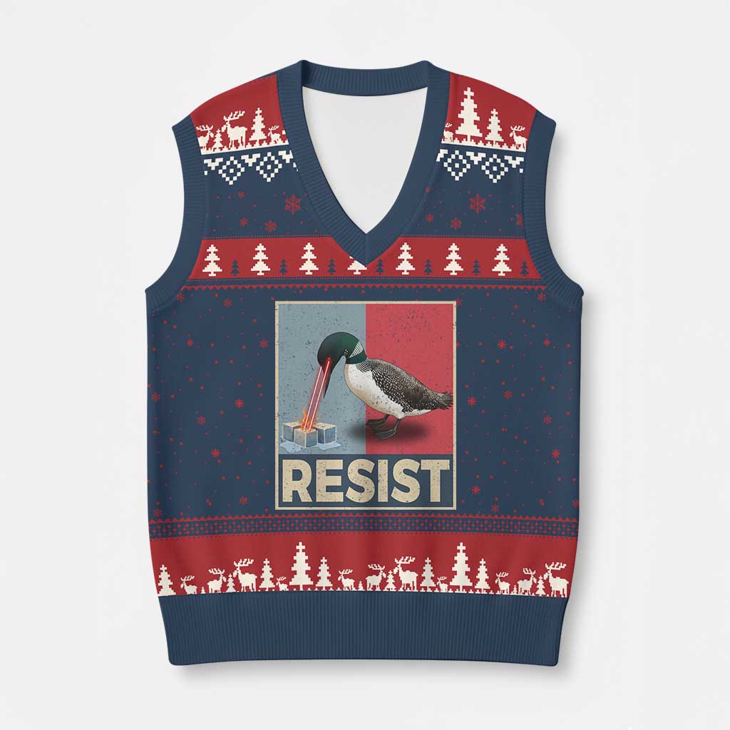 Minnesota Loon Resist V-Neck Knit Sweater Vest Loon Bird Laser Ice Cube Poster Graphic TS11 Navy Red Print Your Wear