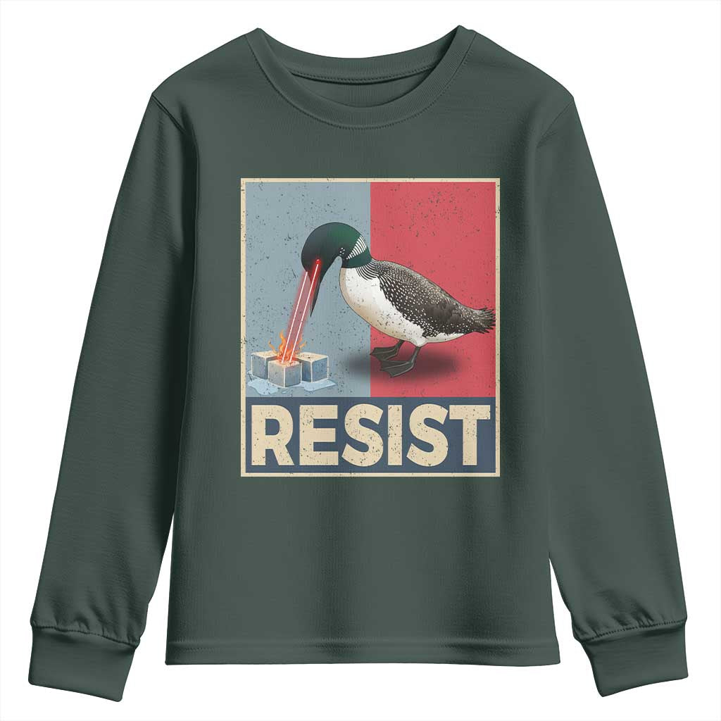 Minnesota Loon Resist Youth Sweatshirt Loon Bird Laser Ice Cube Poster Graphic TS11 Dark Forest Green Print Your Wear