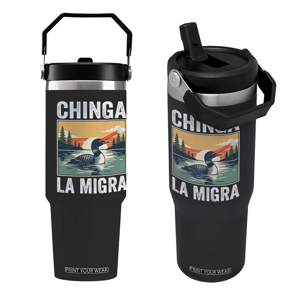 Chinga La Migra Flip Straw Tumbler Minnesota Loon Laser Ice Cube Political Protest TS11 One Size: 30 oz Black Print Your Wear