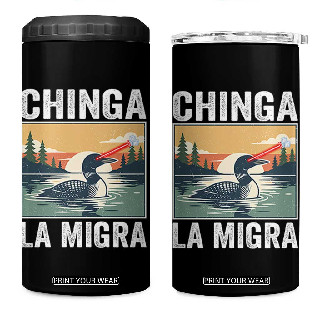 Chinga La Migra 4 in 1 Can Cooler Tumbler Minnesota Loon Laser Ice Cube Political Protest TS11 One Size: 16 oz Black Print Your Wear