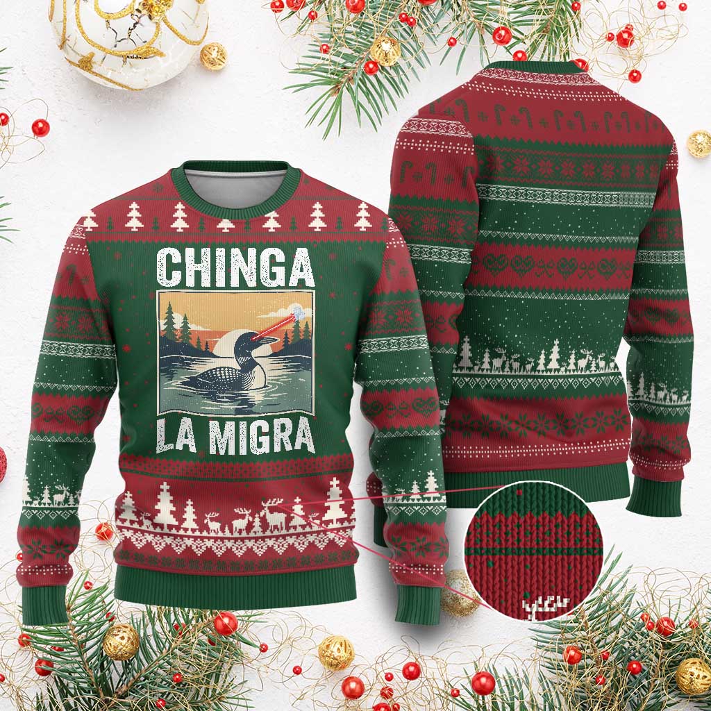 Chinga La Migra Ugly Christmas Sweater Minnesota Loon Laser Ice Cube Political Protest TS11 Red Green Print Your Wear
