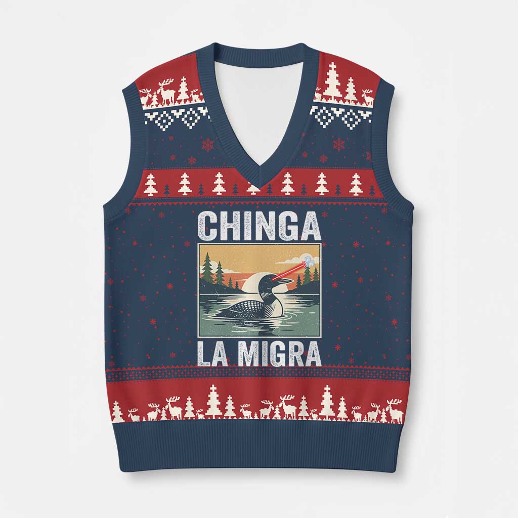 Chinga La Migra V-Neck Knit Sweater Vest Minnesota Loon Laser Ice Cube Political Protest TS11 Navy Red Print Your Wear