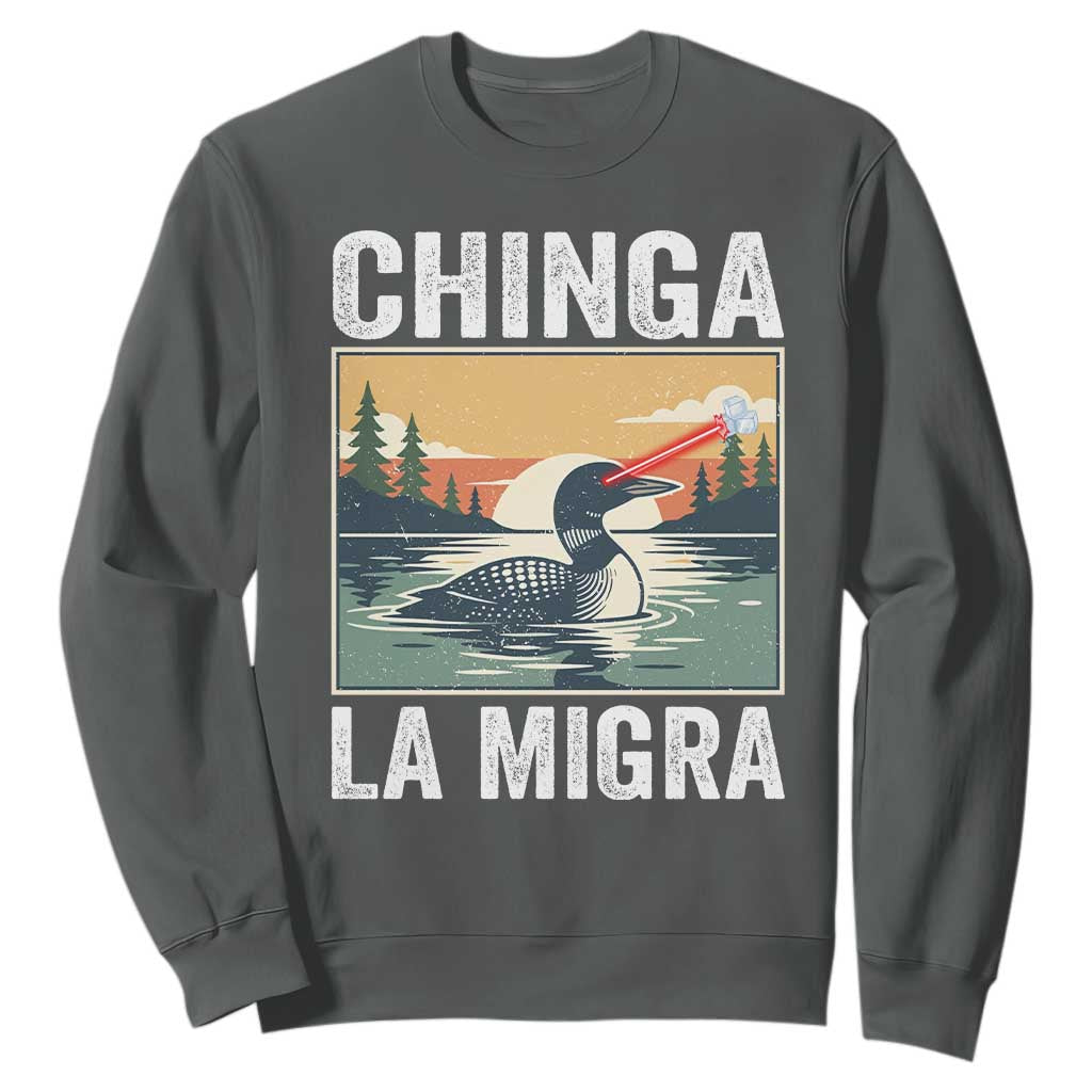 Chinga La Migra Sweatshirt Minnesota Loon Laser Ice Cube Political Protest TS11 Dark Heather Print Your Wear
