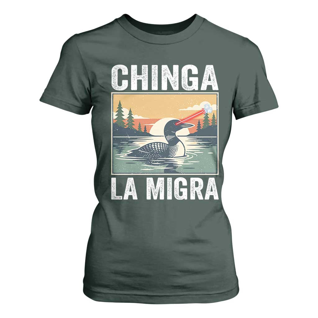 Chinga La Migra T Shirt For Women Minnesota Loon Laser Ice Cube Political Protest TS11 Dark Forest Green Print Your Wear