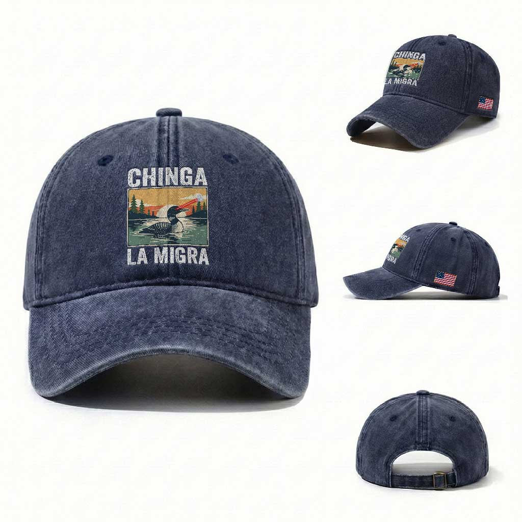 Chinga La Migra Washed Cotton Baseball Cap Minnesota Loon Laser Ice Cube Political Protest TS11 Washed Cap Universal Fit Navy Print Your Wear