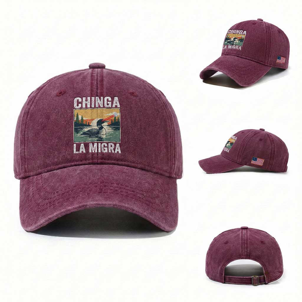 Chinga La Migra Washed Cotton Baseball Cap Minnesota Loon Laser Ice Cube Political Protest TS11 Washed Cap Universal Fit Burgundy Print Your Wear