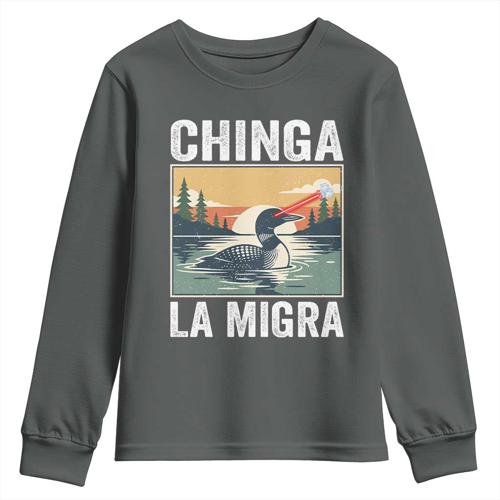 Chinga La Migra Youth Sweatshirt Minnesota Loon Laser Ice Cube Political Protest TS11 Dark Heather Print Your Wear