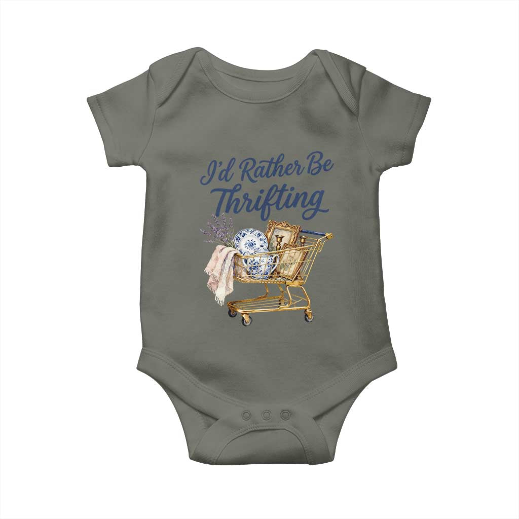 I Would Rather Be Thrifting Baby Onesie Funny Shopping Quote Thrift Lover TS11 Military Green Print Your Wear