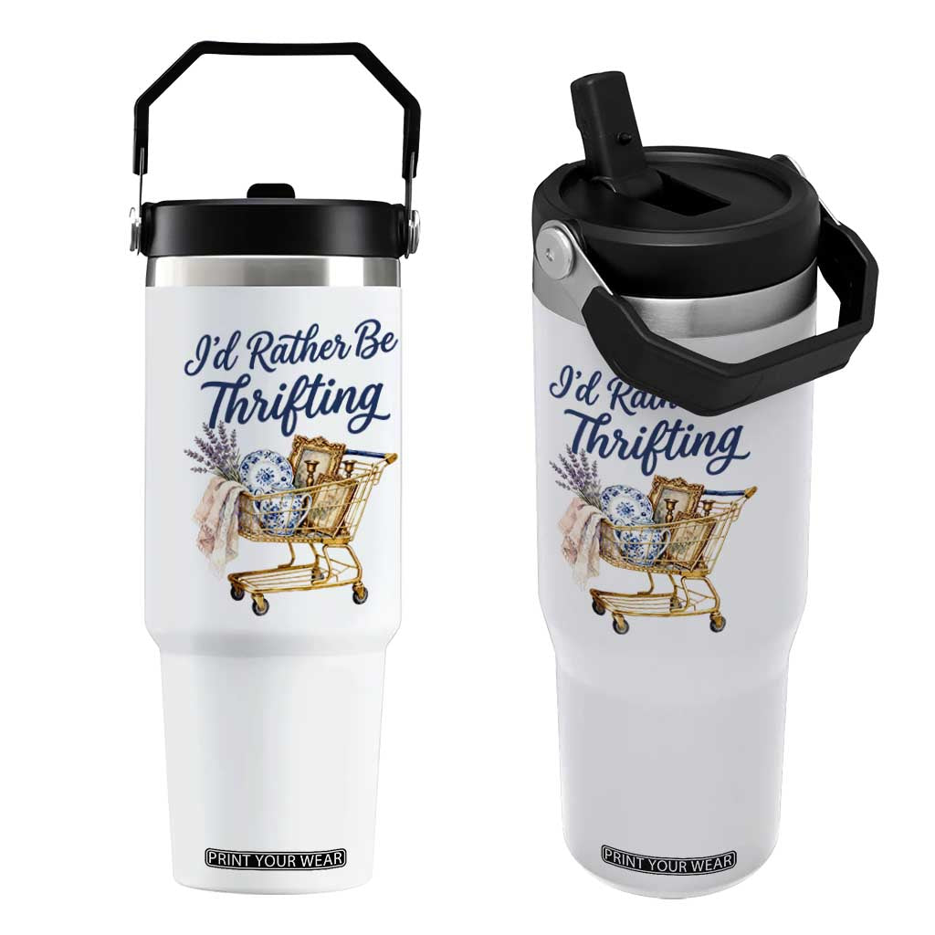 I Would Rather Be Thrifting Flip Straw Tumbler Funny Shopping Quote Thrift Lover TS11 One Size: 30 oz White Print Your Wear