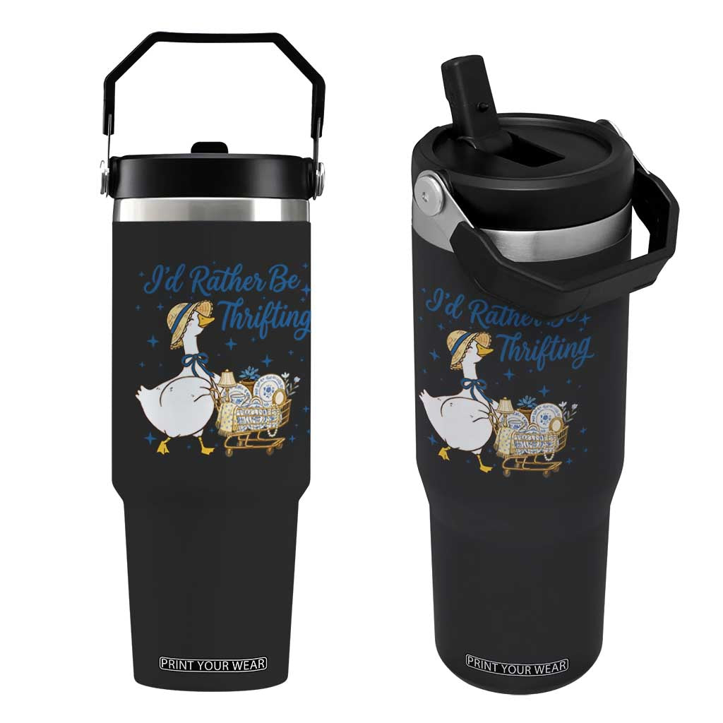 Silly Goose I Would Rather Be Thrifting Flip Straw Tumbler Funny Shopping Goose TS11 One Size: 30 oz Black Print Your Wear