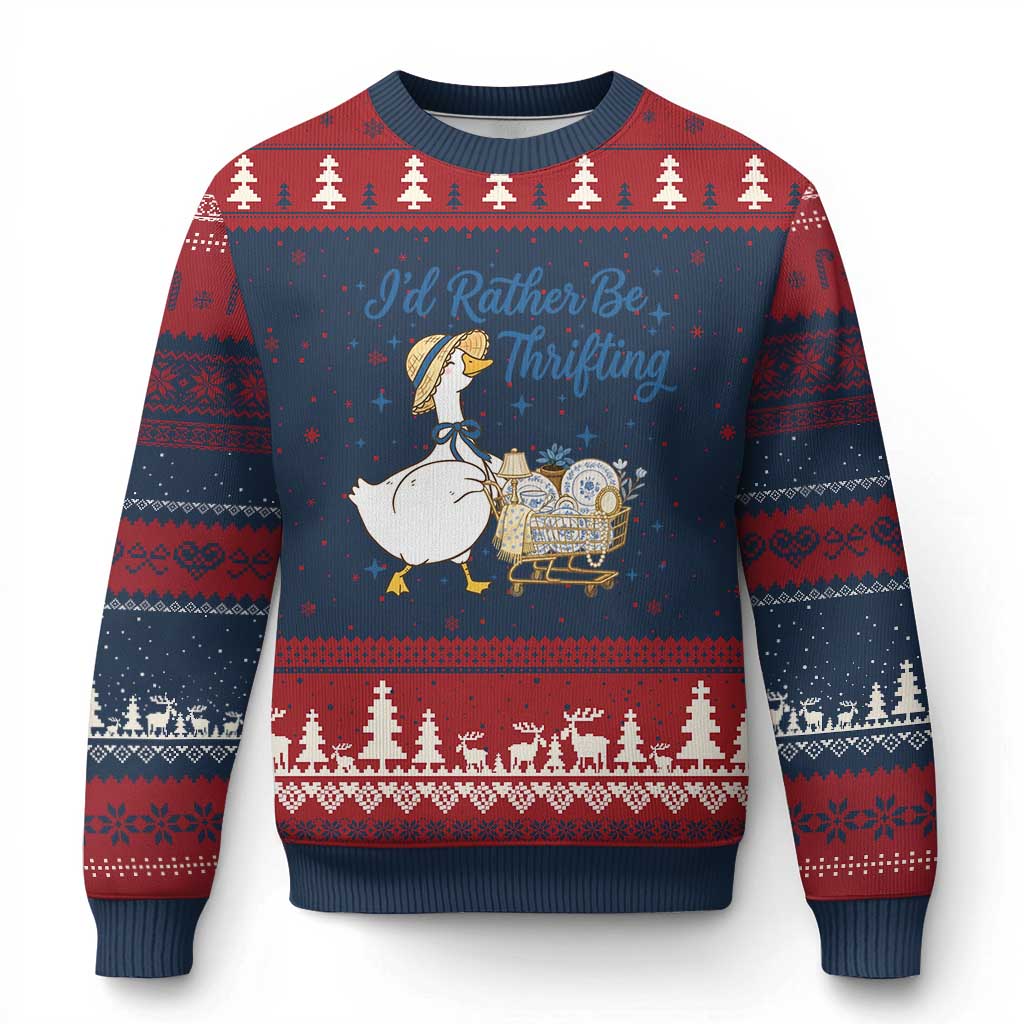 Silly Goose I Would Rather Be Thrifting Ugly Christmas Sweater Funny Shopping Goose TS11 Navy Red Print Your Wear