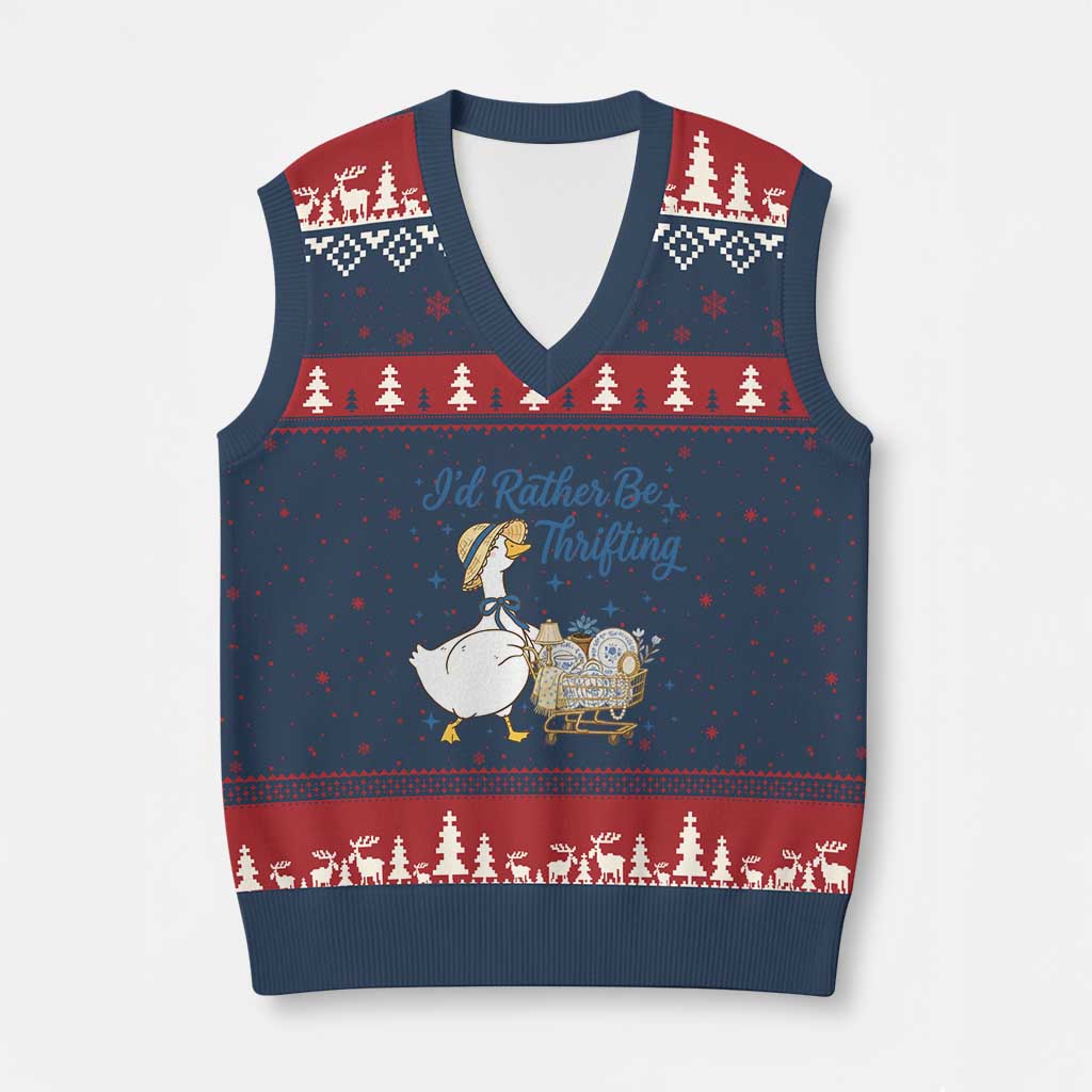 Silly Goose I Would Rather Be Thrifting V-Neck Knit Sweater Vest Funny Shopping Goose TS11 Navy Red Print Your Wear