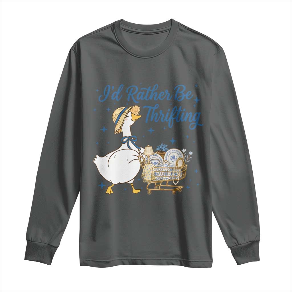 Silly Goose I Would Rather Be Thrifting Long Sleeve Shirt Funny Shopping Goose TS11 Dark Heather Print Your Wear