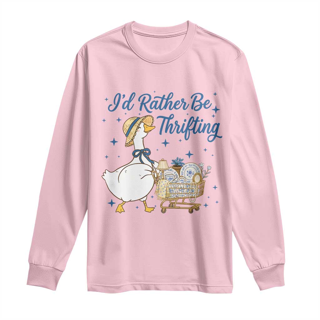 Silly Goose I Would Rather Be Thrifting Long Sleeve Shirt Funny Shopping Goose TS11 Light Pink Print Your Wear