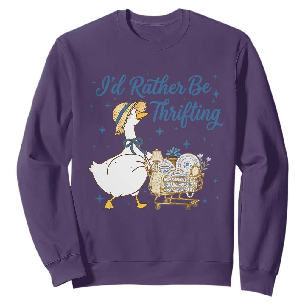 Silly Goose I Would Rather Be Thrifting Sweatshirt Funny Shopping Goose TS11 Purple Print Your Wear