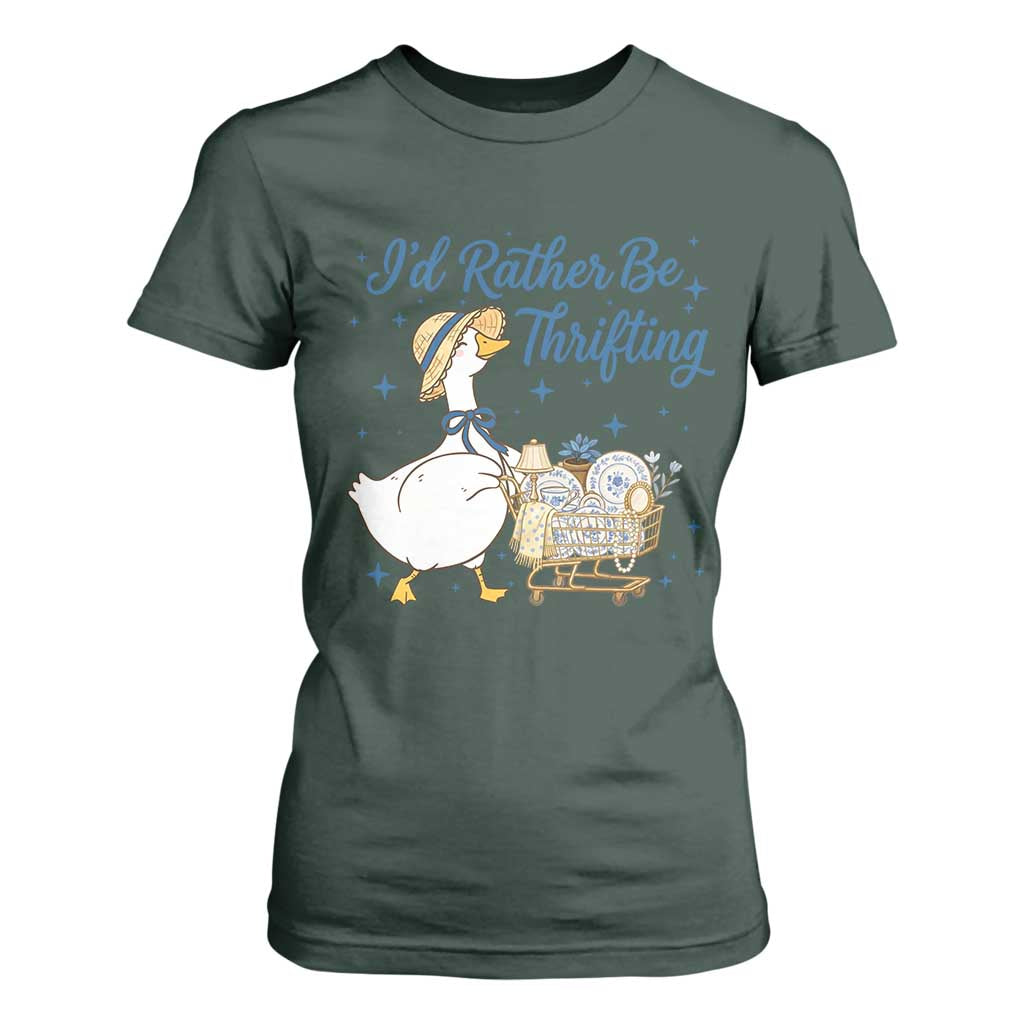 Silly Goose I Would Rather Be Thrifting T Shirt For Women Funny Shopping Goose TS11 Dark Forest Green Print Your Wear