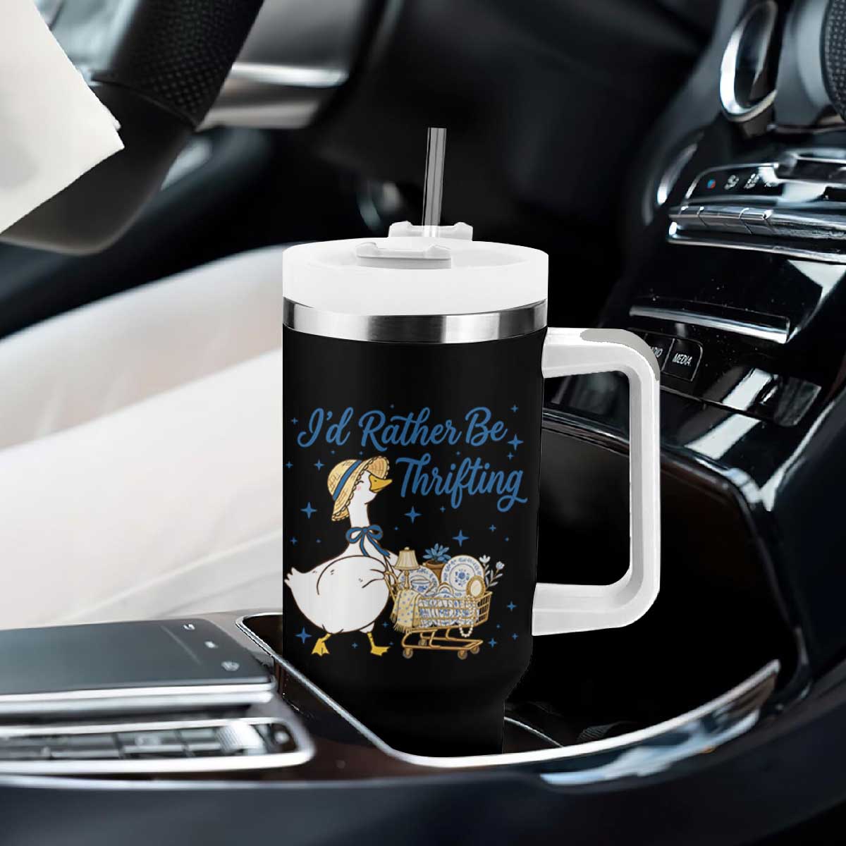 Silly Goose I Would Rather Be Thrifting Tumbler With Handle Funny Shopping Goose TS11 Print Your Wear