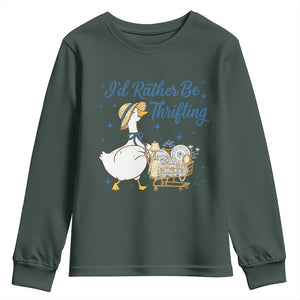 Silly Goose I Would Rather Be Thrifting Youth Sweatshirt Funny Shopping Goose TS11 Dark Forest Green Print Your Wear