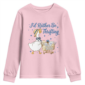 Silly Goose I Would Rather Be Thrifting Youth Sweatshirt Funny Shopping Goose TS11 Light Pink Print Your Wear