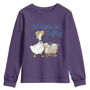 Silly Goose I Would Rather Be Thrifting Youth Sweatshirt Funny Shopping Goose TS11 Purple Print Your Wear