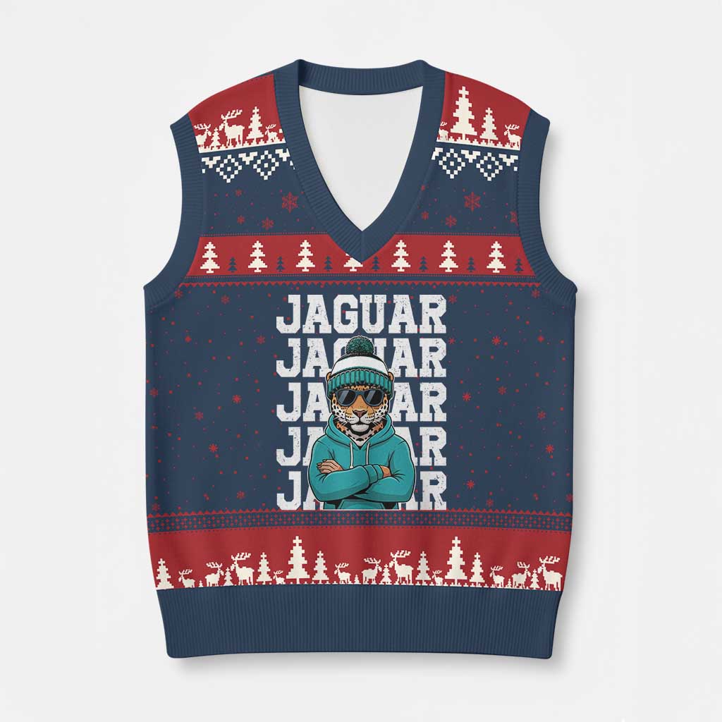 Jaguar Lover V-Neck Knit Sweater Vest JJF Football Fan Game Day TS11 Navy Red Print Your Wear