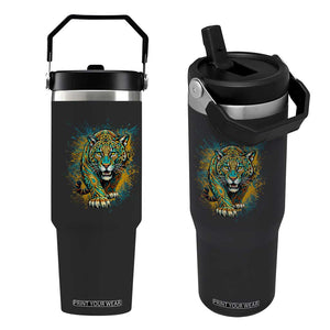 Mandala Spiritual Jaguar Zen Art Flip Straw Tumbler TS11 One Size: 30 oz Black Print Your Wear