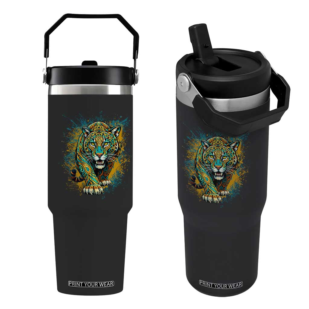 Mandala Spiritual Jaguar Zen Art Flip Straw Tumbler TS11 One Size: 30 oz Black Print Your Wear
