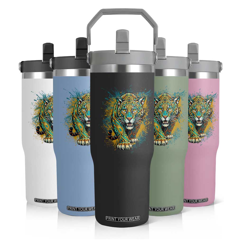 Mandala Spiritual Jaguar Zen Art Flip Straw Tumbler TS11 Print Your Wear