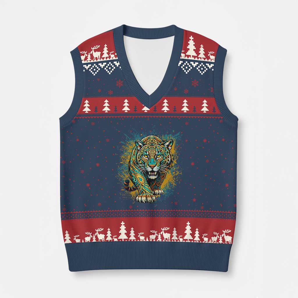 Mandala Spiritual Jaguar Zen Art V-Neck Knit Sweater Vest TS11 Navy Red Print Your Wear