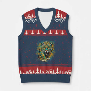Mandala Spiritual Jaguar Zen Art V-Neck Knit Sweater Vest TS11 Navy Red Print Your Wear