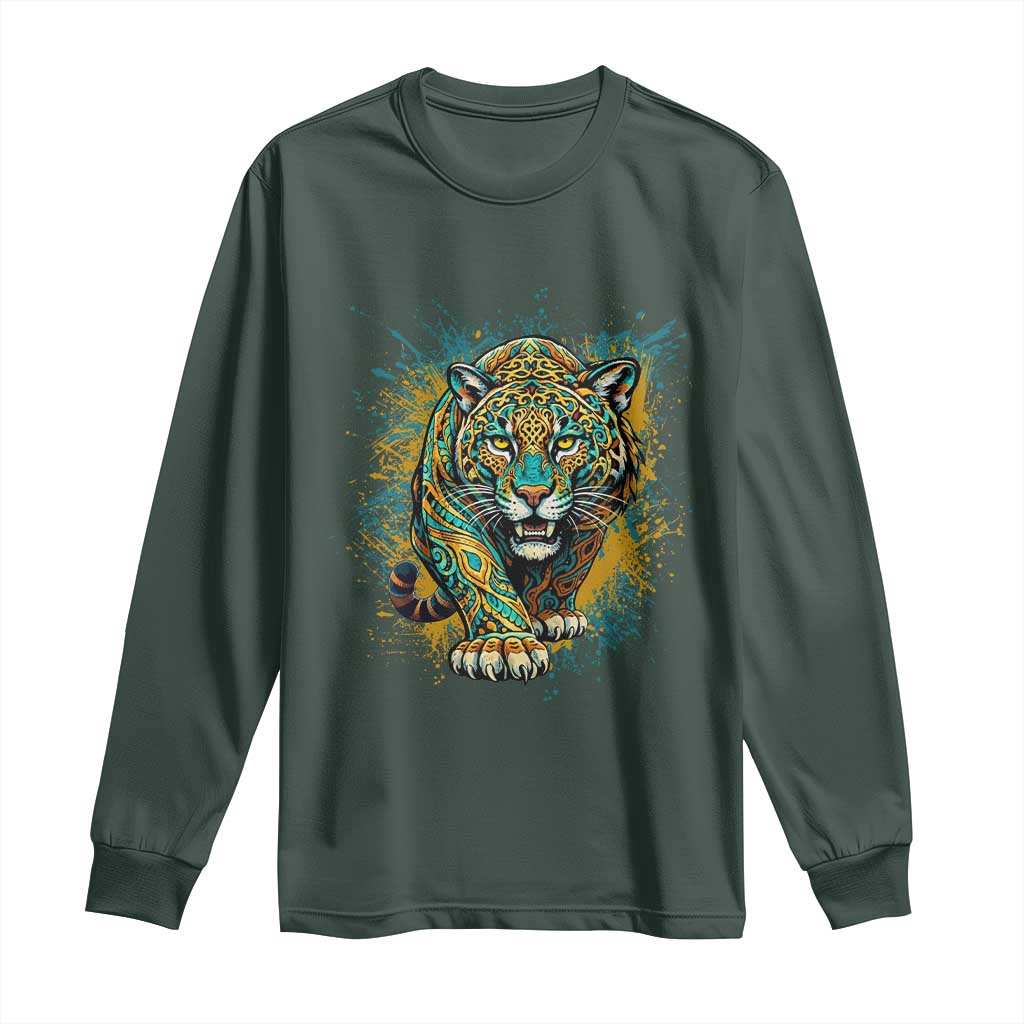 Mandala Spiritual Jaguar Zen Art Long Sleeve Shirt TS11 Dark Forest Green Print Your Wear